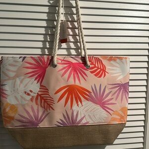 NWT Sunglow Style Large Canvas and Burlap Tope fully lined. 22”Wx16”Hx7.…